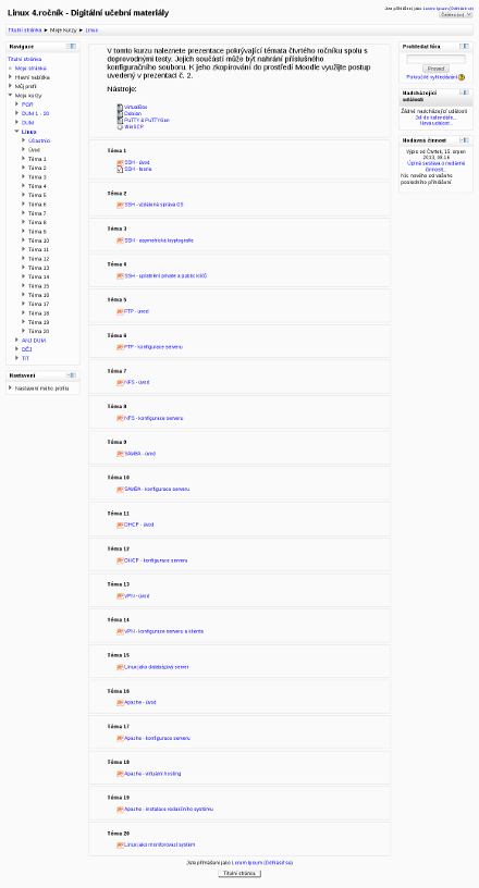 Náhled kurzu v Moodle