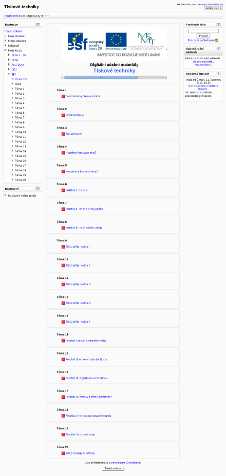 Náhled kurzu v Moodle